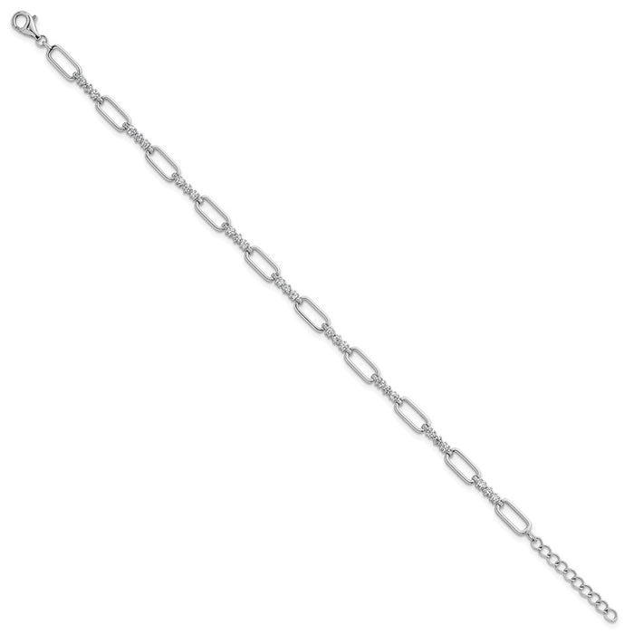 Buy Stylish 7-Inch Polished Sterling Silver Bracelet with CZ Accents-2
