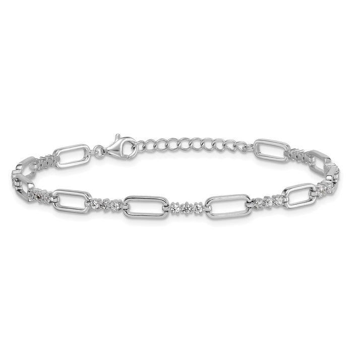 Buy Stylish 7-Inch Polished Sterling Silver Bracelet with CZ Accents-3