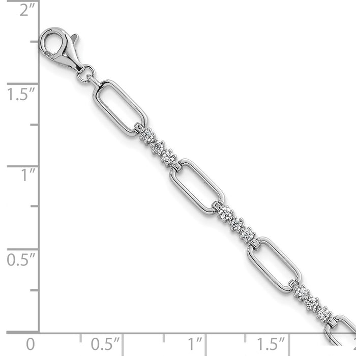 Buy Stylish 7-Inch Polished Sterling Silver Bracelet with CZ Accents-5