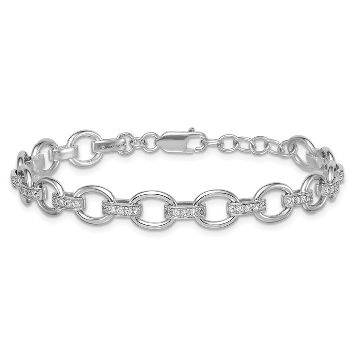 Buy Stylish 7-Inch Sterling Silver Rhodium-Plated Bracelet with CZ Accents-3