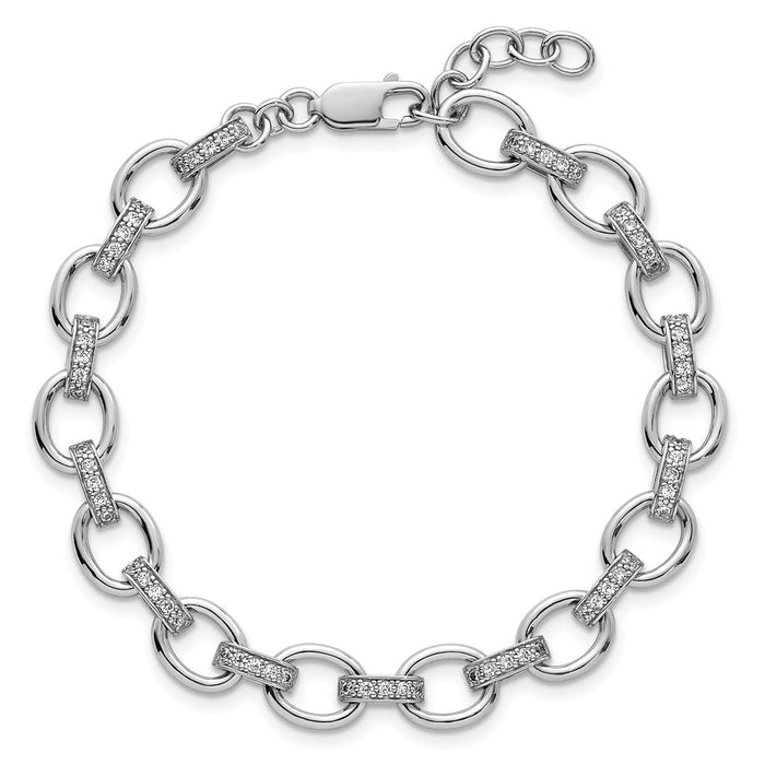 Buy Stylish 7-Inch Sterling Silver Rhodium-Plated Bracelet with CZ Accents-4
