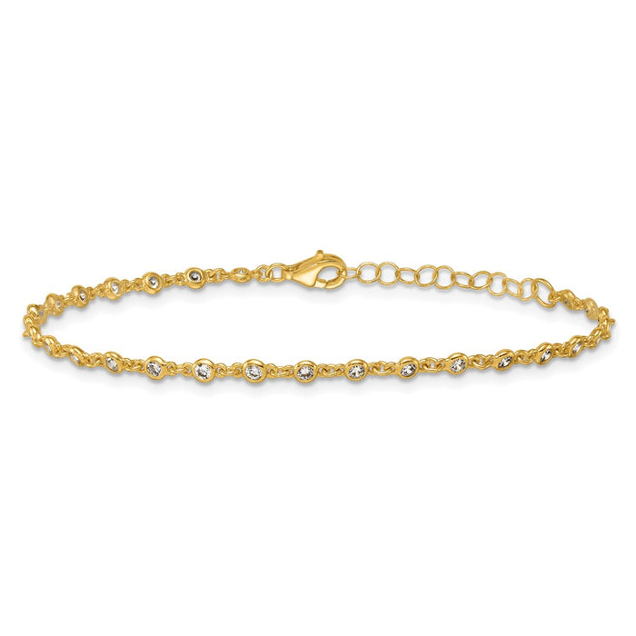 Exclusive 6.5" Polished Sterling Silver Gold-Tone CZ Bracelet - Stylish Value-3