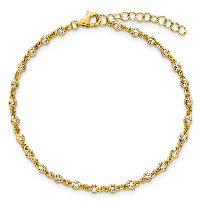 Exclusive 6.5" Polished Sterling Silver Gold-Tone CZ Bracelet - Stylish Value-4