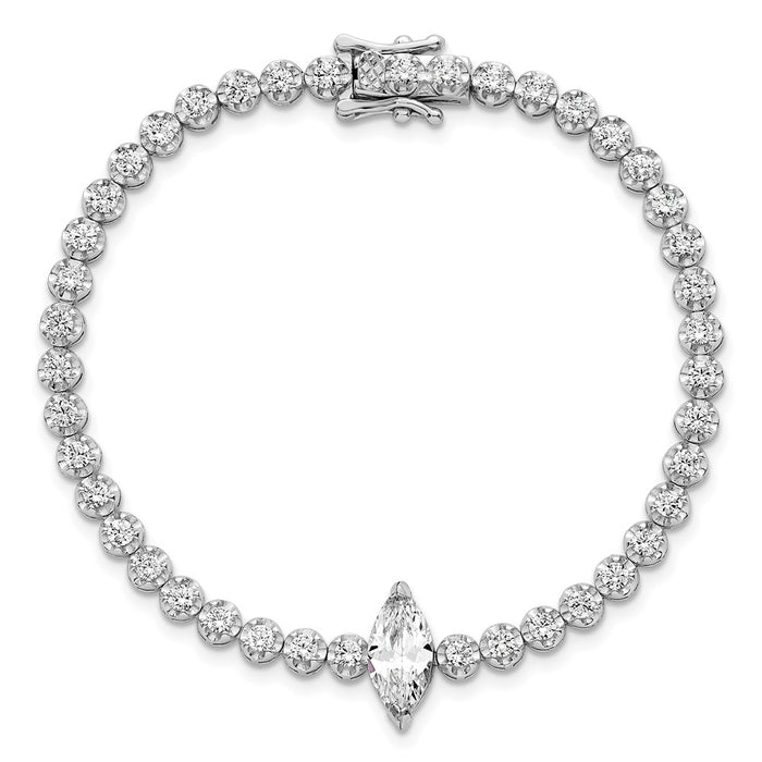 Shop Stylish 7.25-Inch Polished Rhodium-Plated Sterling Silver Bracelet, CZ-4