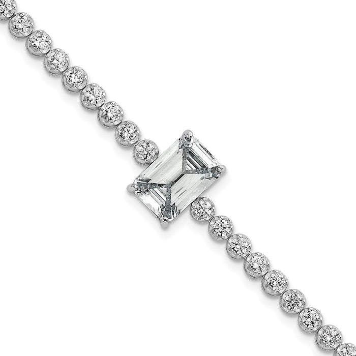 Shop Exclusive Rhodium-Plated Sterling Silver Bracelet - 7.25 Inches, Stylish CZ-1