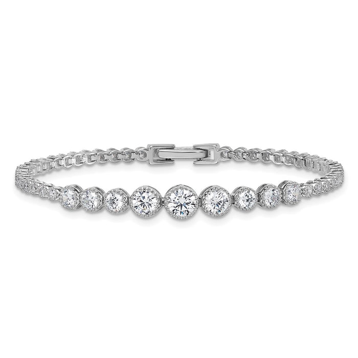 Exclusive Polished CZ Tennis Bracelet - 8 Inch, Rhodium-Plated Silver, Stylish Value-3