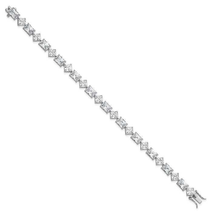Shop Exclusive 7.25" Polished Sterling Silver Rhodium-Plated Bracelet, Stylish CZ-2