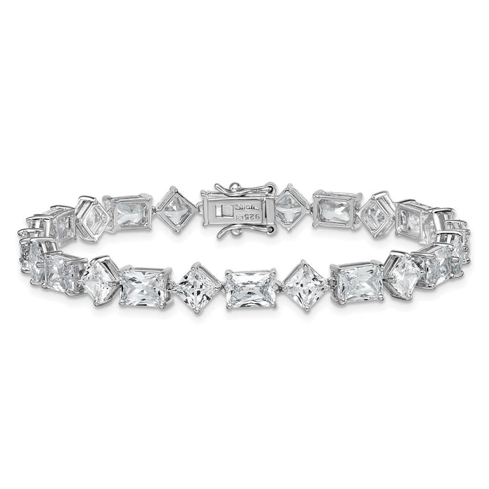 Shop Exclusive 7.25" Polished Sterling Silver Rhodium-Plated Bracelet, Stylish CZ-3