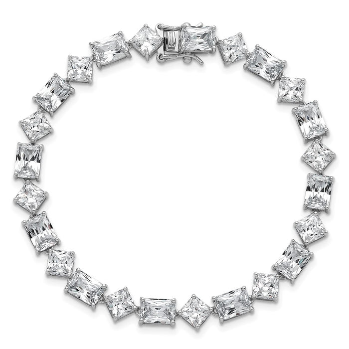 Shop Exclusive 7.25" Polished Sterling Silver Rhodium-Plated Bracelet, Stylish CZ-4