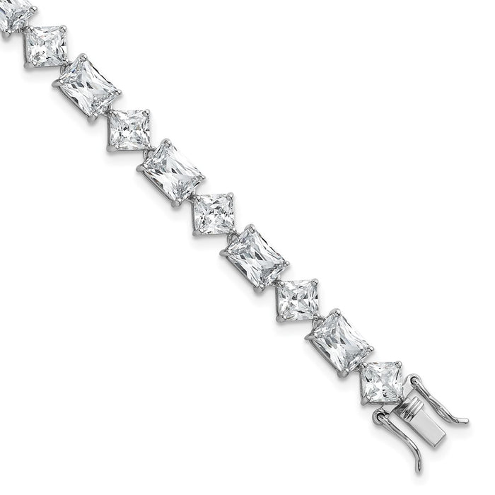 Shop Exclusive 7.25" Polished Sterling Silver Rhodium-Plated Bracelet, Stylish CZ-1