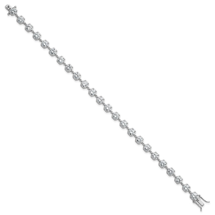 Shop Stylish 8-Inch Polished Round CZ Bracelet - 14K Rhodium-Plated Silver-2