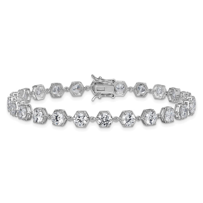 Shop Stylish 8-Inch Polished Round CZ Bracelet - 14K Rhodium-Plated Silver-3