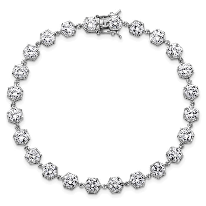Shop Stylish 8-Inch Polished Round CZ Bracelet - 14K Rhodium-Plated Silver-4