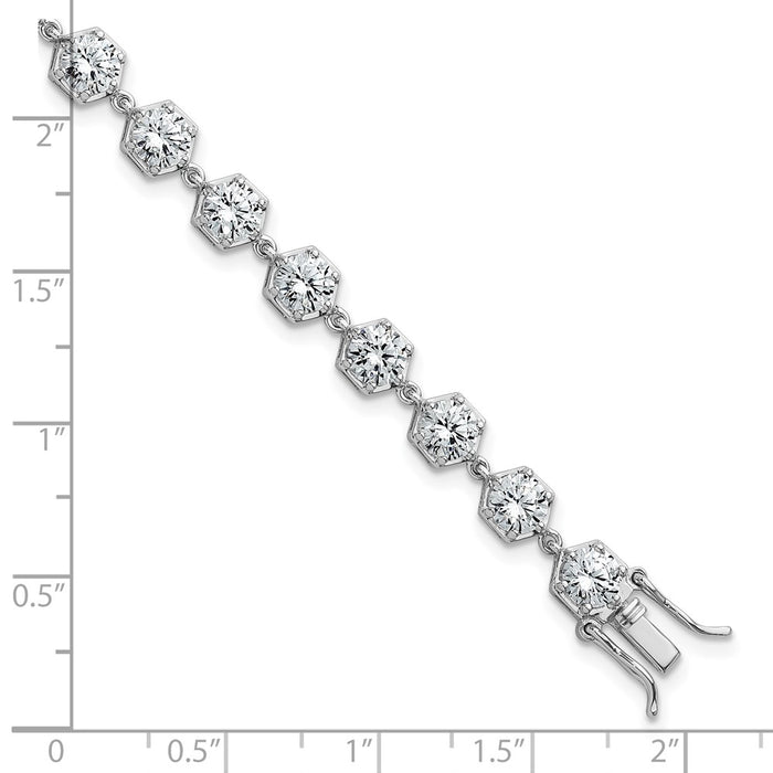 Shop Stylish 8-Inch Polished Round CZ Bracelet - 14K Rhodium-Plated Silver-5