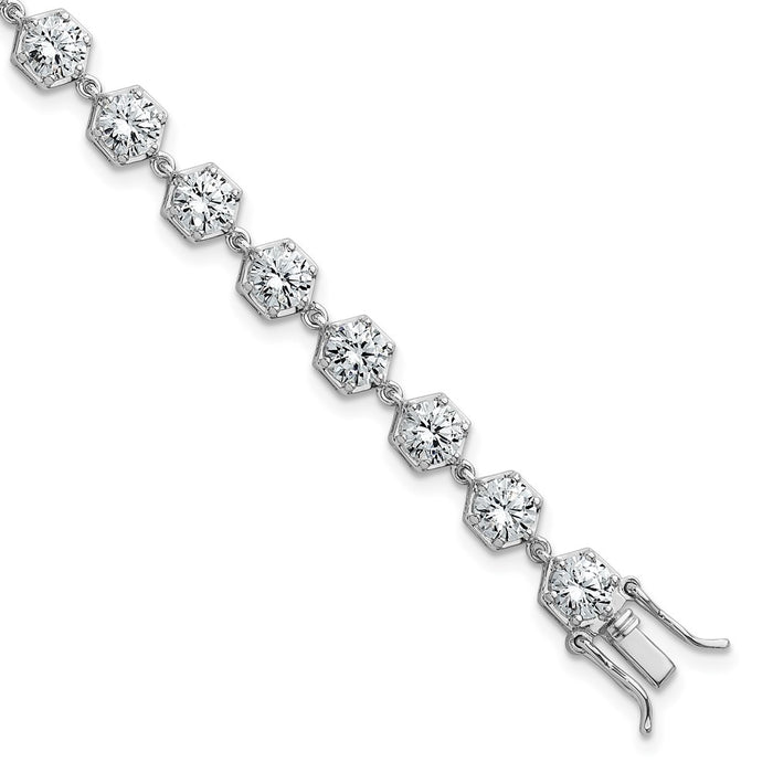 Shop Stylish 8-Inch Polished Round CZ Bracelet - 14K Rhodium-Plated Silver-1