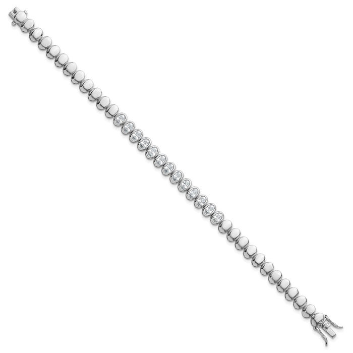 Shop Stylish Polished Oval Bezel CZ Bracelet - 7.25" in Rhodium-Plated Silver-2