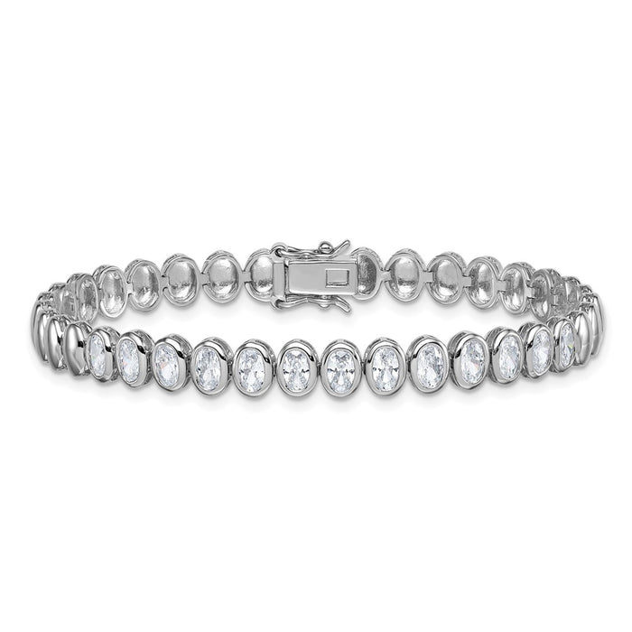 Shop Stylish Polished Oval Bezel CZ Bracelet - 7.25" in Rhodium-Plated Silver-3