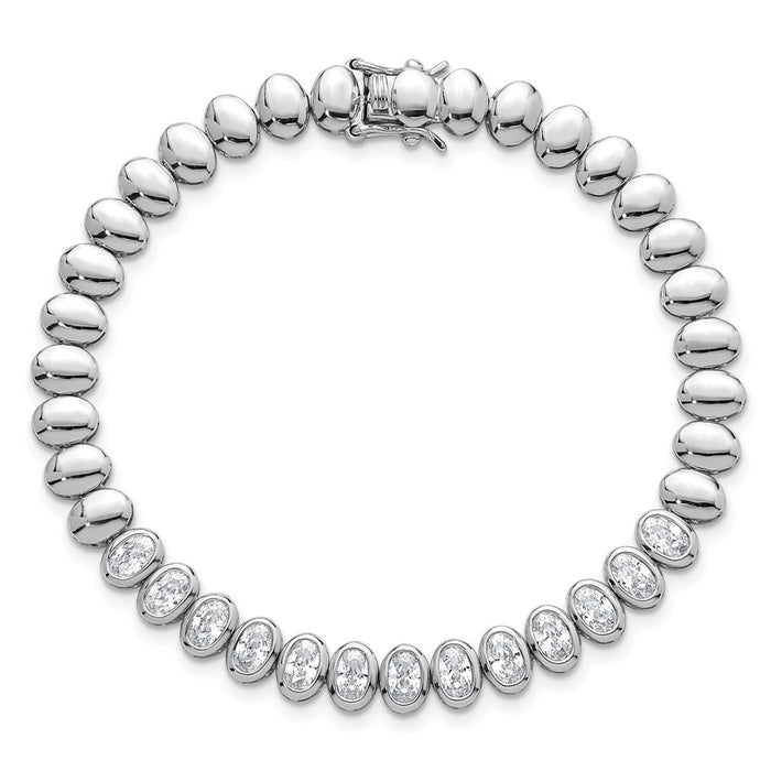 Shop Stylish Polished Oval Bezel CZ Bracelet - 7.25" in Rhodium-Plated Silver-4