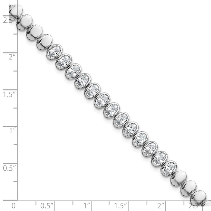 Shop Stylish Polished Oval Bezel CZ Bracelet - 7.25" in Rhodium-Plated Silver-5