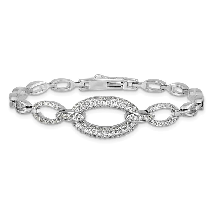 High-Quality Polished Sterling Silver CZ Oval Link Bracelet - 7 Inches, Stylish-3