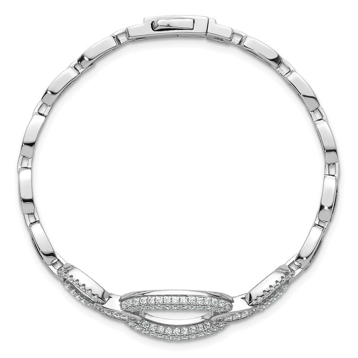 High-Quality Polished Sterling Silver CZ Oval Link Bracelet - 7 Inches, Stylish-4