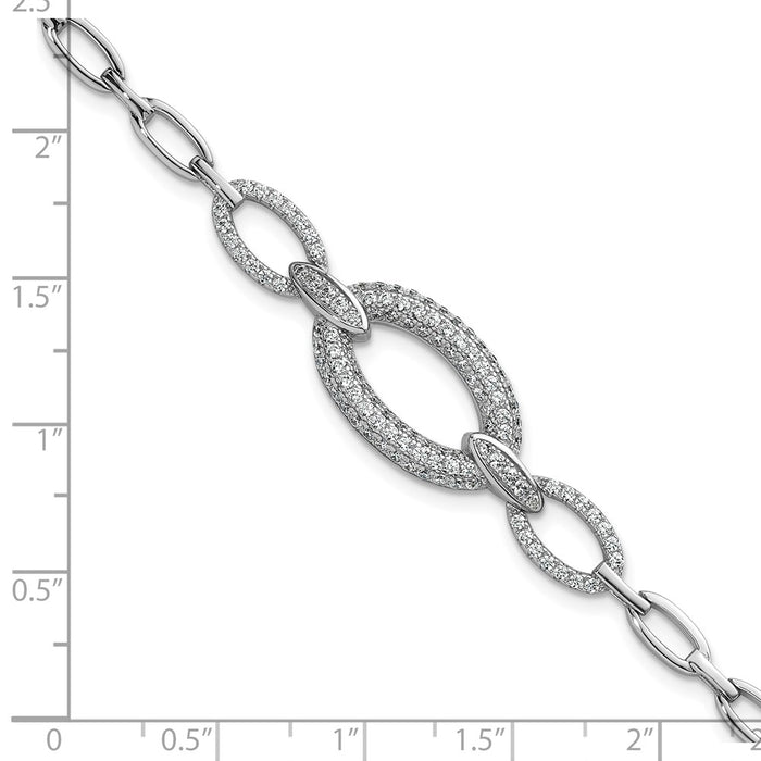 High-Quality Polished Sterling Silver CZ Oval Link Bracelet - 7 Inches, Stylish-5