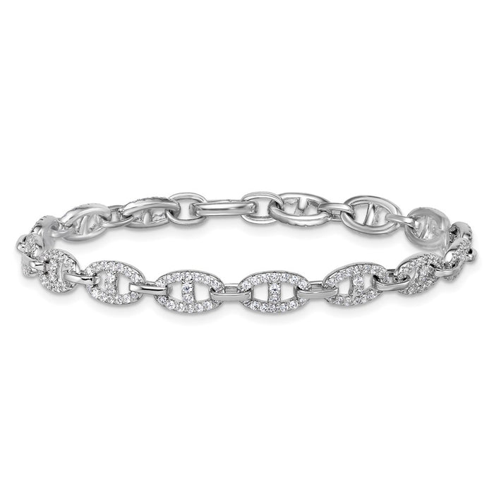 High-Quality 7.25" Polished Sterling Silver Anchor Bracelet | Stylish CZ Design-3