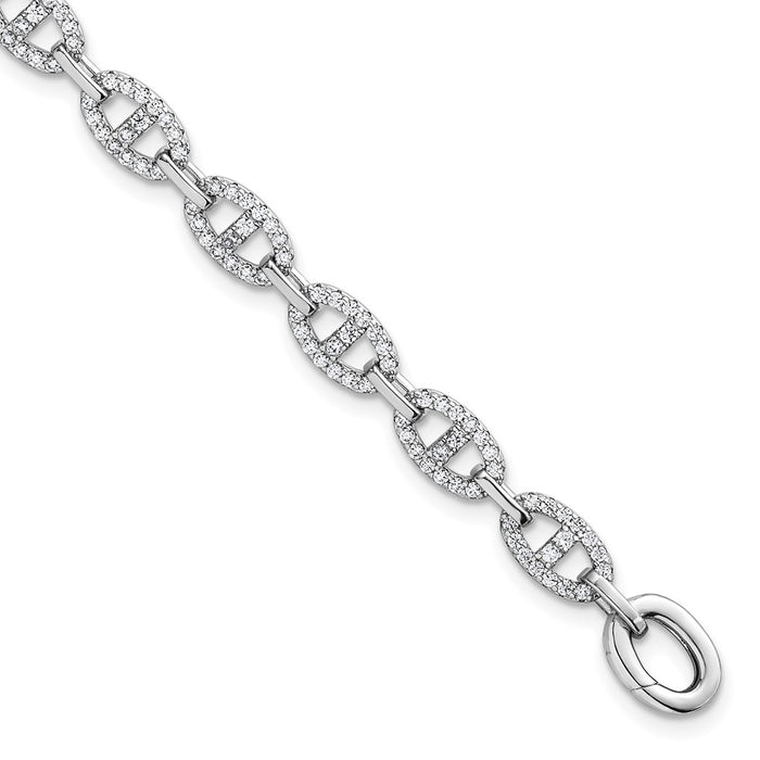 High-Quality 7.25" Polished Sterling Silver Anchor Bracelet | Stylish CZ Design-1