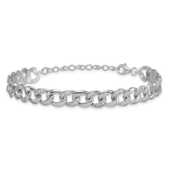 Shop Stylish Polished Sterling Silver 8mm CZ Curb Link Bracelet - 7" + Extension-3