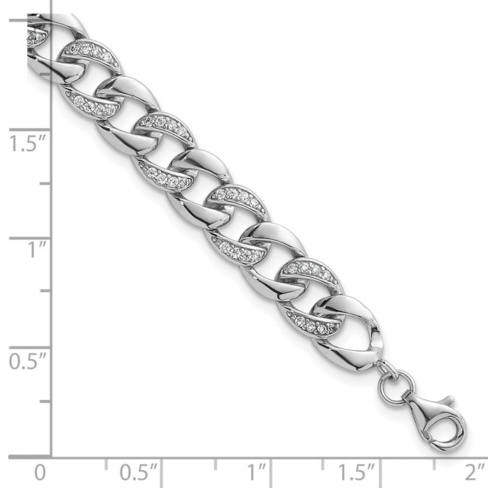 Shop Stylish Polished Sterling Silver 8mm CZ Curb Link Bracelet - 7" + Extension-5