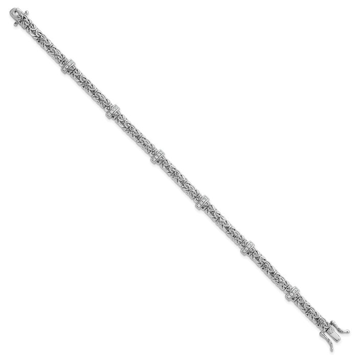 Buy Stylish Polished CZ Byzantine Link Bracelet - 7.75" Rhodium-Plated Silver-2