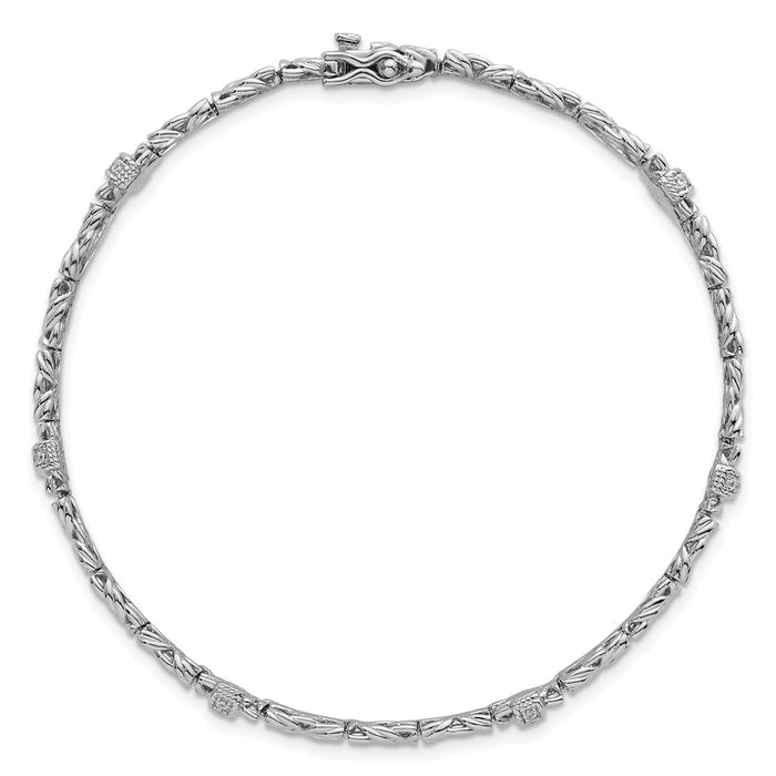Buy Stylish Polished CZ Byzantine Link Bracelet - 7.75" Rhodium-Plated Silver-4