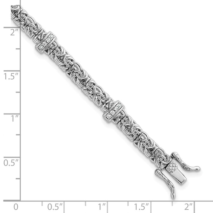 Buy Stylish Polished CZ Byzantine Link Bracelet - 7.75" Rhodium-Plated Silver-5