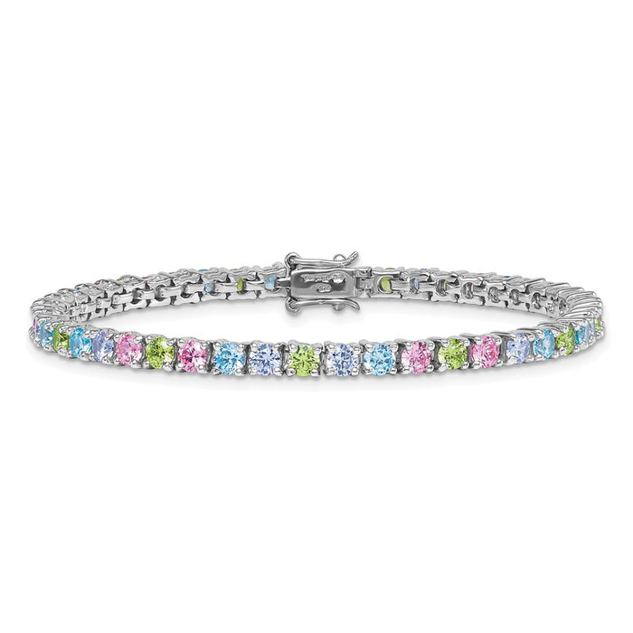Shop Stylish 7.25-Inch Polished Sterling Silver Bracelet with CZ Gemstones-3