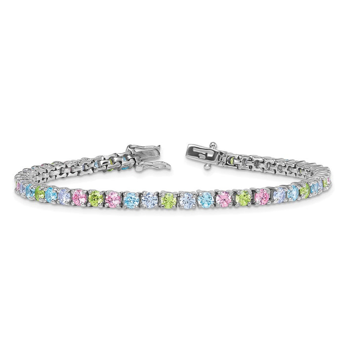 Shop Stylish 7.25-Inch Polished Sterling Silver Bracelet with CZ Gemstones-5