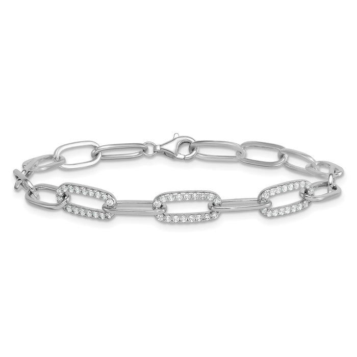 Shop Stylish 7-Inch Polished CZ Paperclip Chain Bracelet in Sterling Silver-3