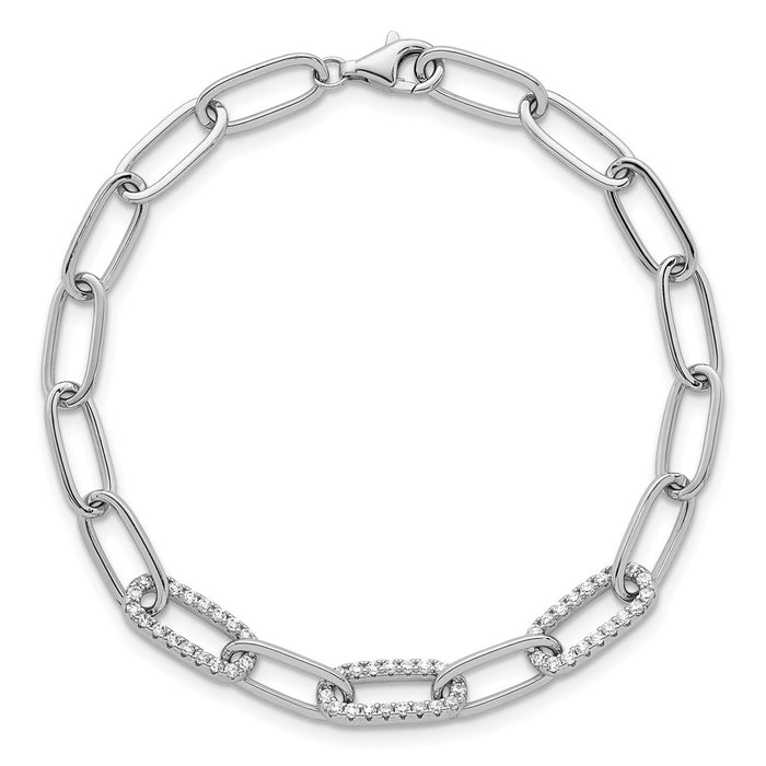 Shop Stylish 7-Inch Polished CZ Paperclip Chain Bracelet in Sterling Silver-4