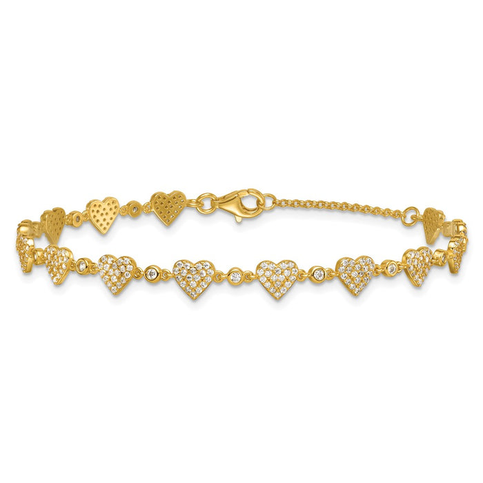 Shop Exclusive 7-Inch Polished Pave CZ Heart Bracelet in Sterling Silver-3