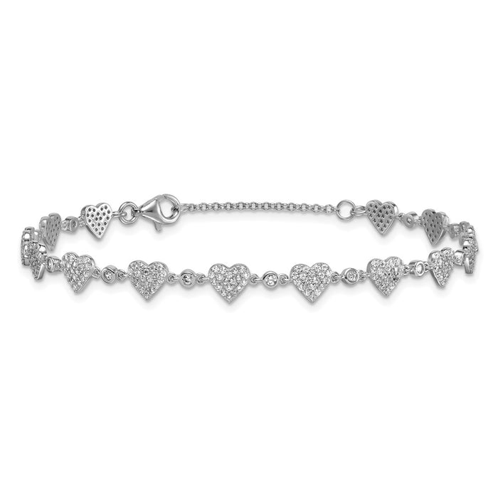 Exclusive Polished Pave CZ Heart Bracelet - 7" Rhodium-Plated Silver, Stylish Value-3