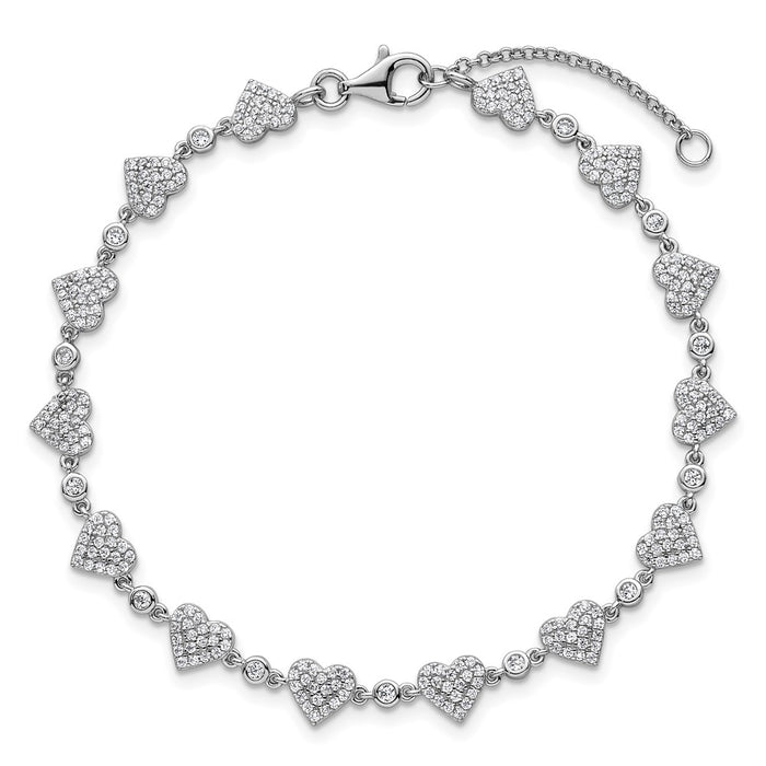 Exclusive Polished Pave CZ Heart Bracelet - 7" Rhodium-Plated Silver, Stylish Value-4