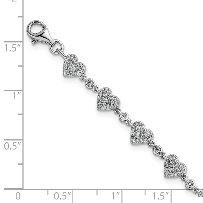 Exclusive Polished Pave CZ Heart Bracelet - 7" Rhodium-Plated Silver, Stylish Value-5