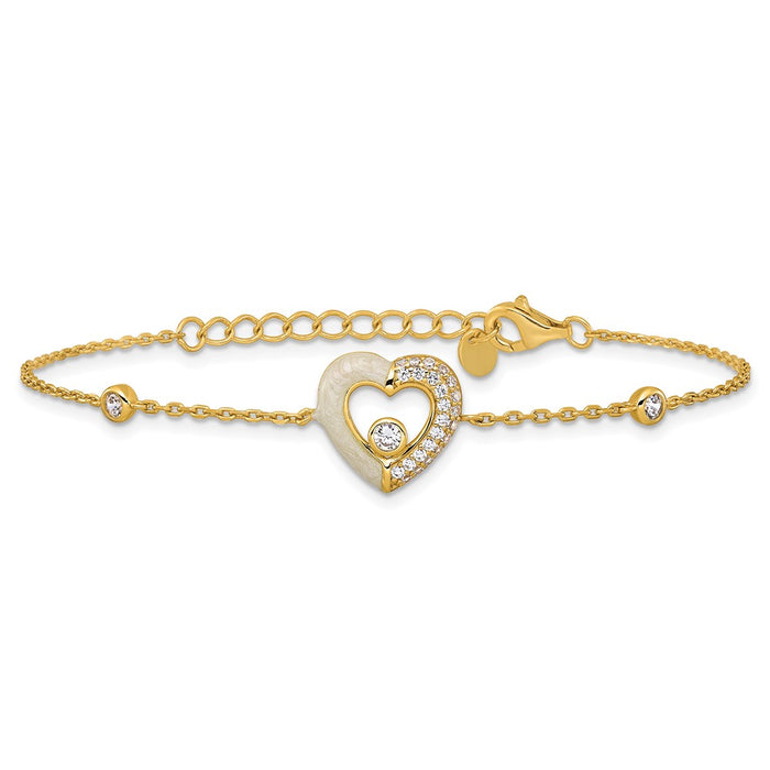 Shop Exclusive Polished Sterling Silver Heart Bracelet - 7" with CZ & Enamel-3