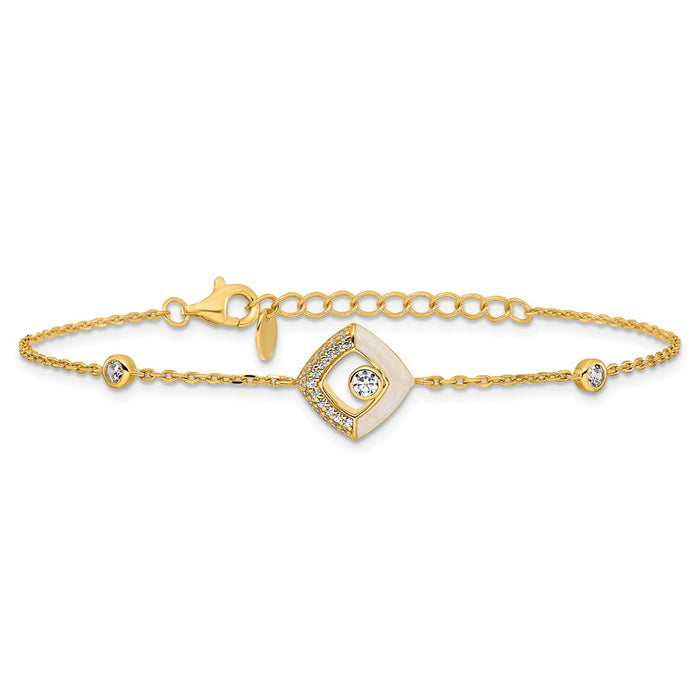 Exclusive 7-Inch Sterling Silver Gold-Tone Bracelet with CZ & Enamel - Affordable Luxury-3