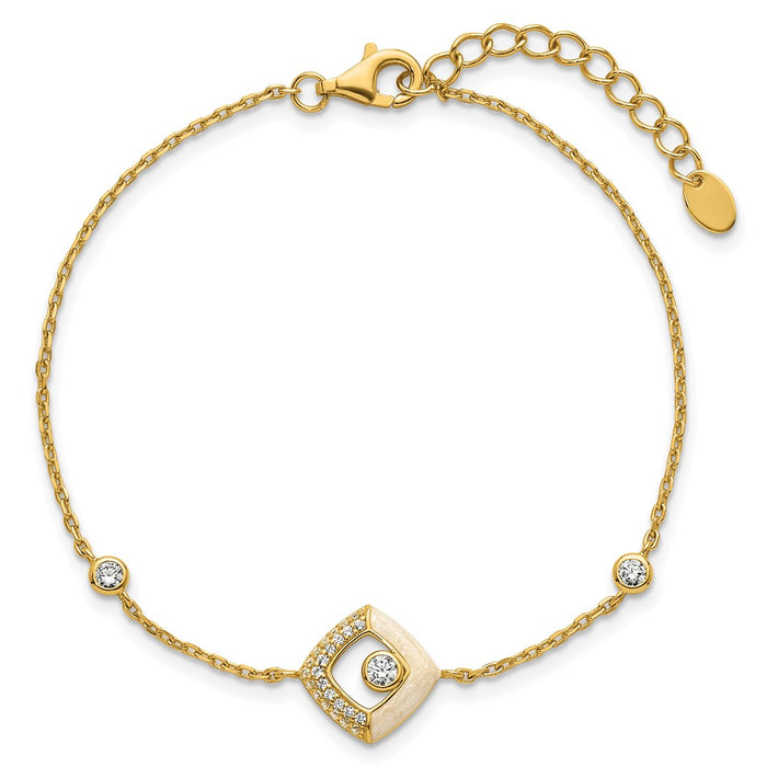 Exclusive 7-Inch Sterling Silver Gold-Tone Bracelet with CZ & Enamel - Affordable Luxury-4