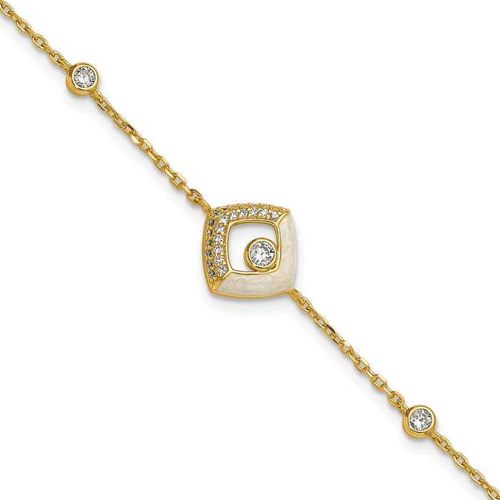 Exclusive 7-Inch Sterling Silver Gold-Tone Bracelet with CZ & Enamel - Affordable Luxury-1