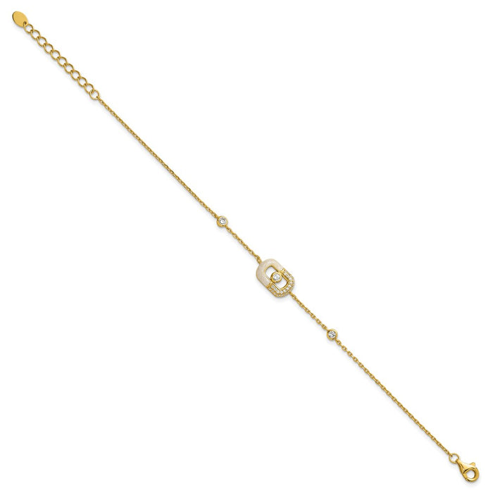 Buy Exclusive 7-Inch Sterling Silver Gold-Tone CZ Bracelet with Enamel & Extension-2