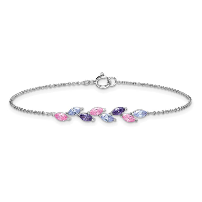 Exclusive 7-Inch Rhodium-Plated Sterling Silver Bracelet - Stylish Pink & Purple CZ-3