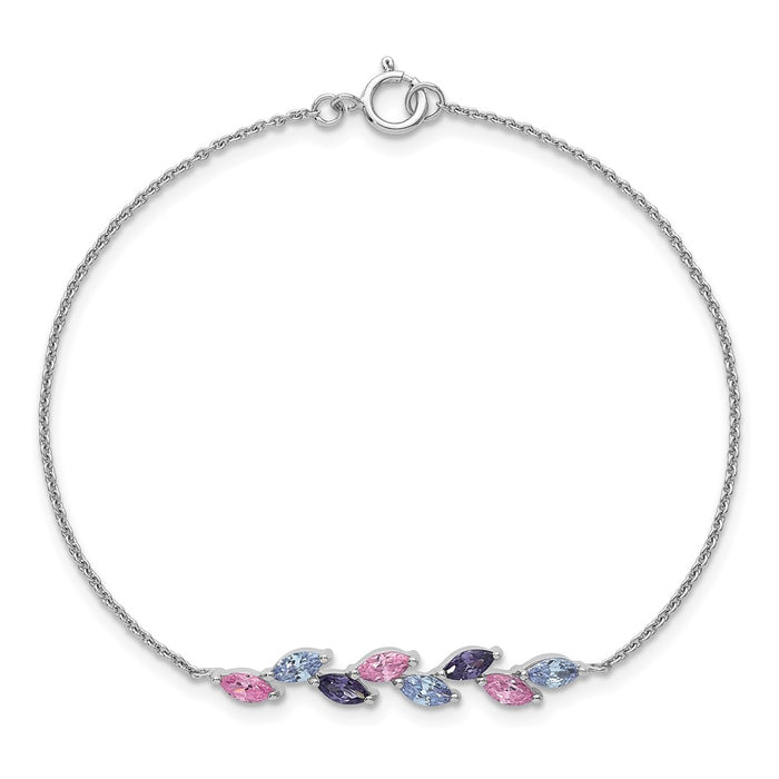 Exclusive 7-Inch Rhodium-Plated Sterling Silver Bracelet - Stylish Pink & Purple CZ-4