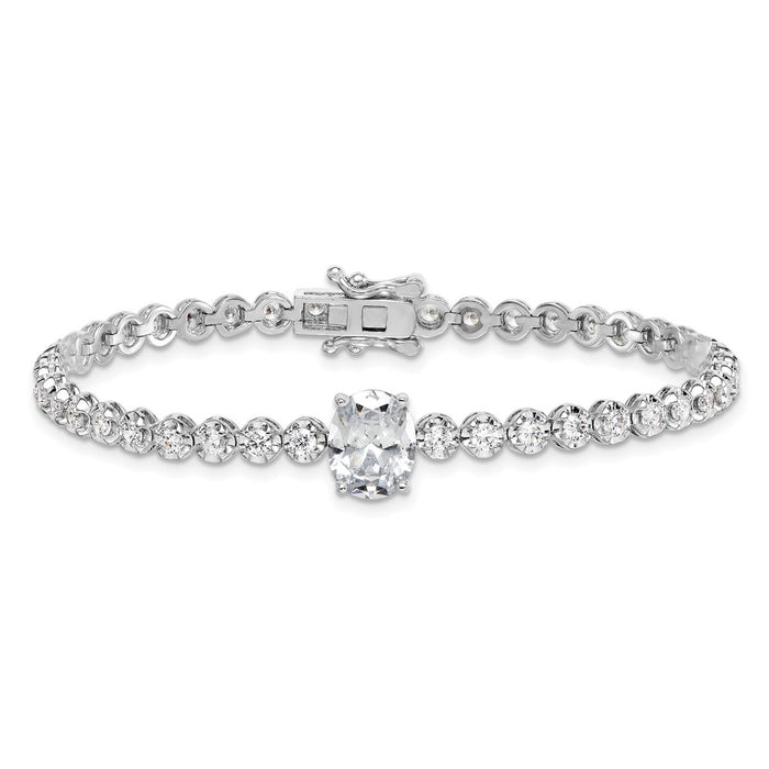High-Quality Polished CZ Bracelet - 7.25" Rhodium-Plated Silver, Stylish Value-3