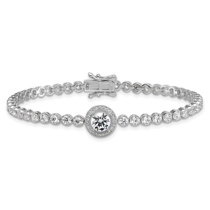 Buy Polished Round CZ Halo Bracelet - 7.25" Rhodium-Plated Silver, Stylish Value-3